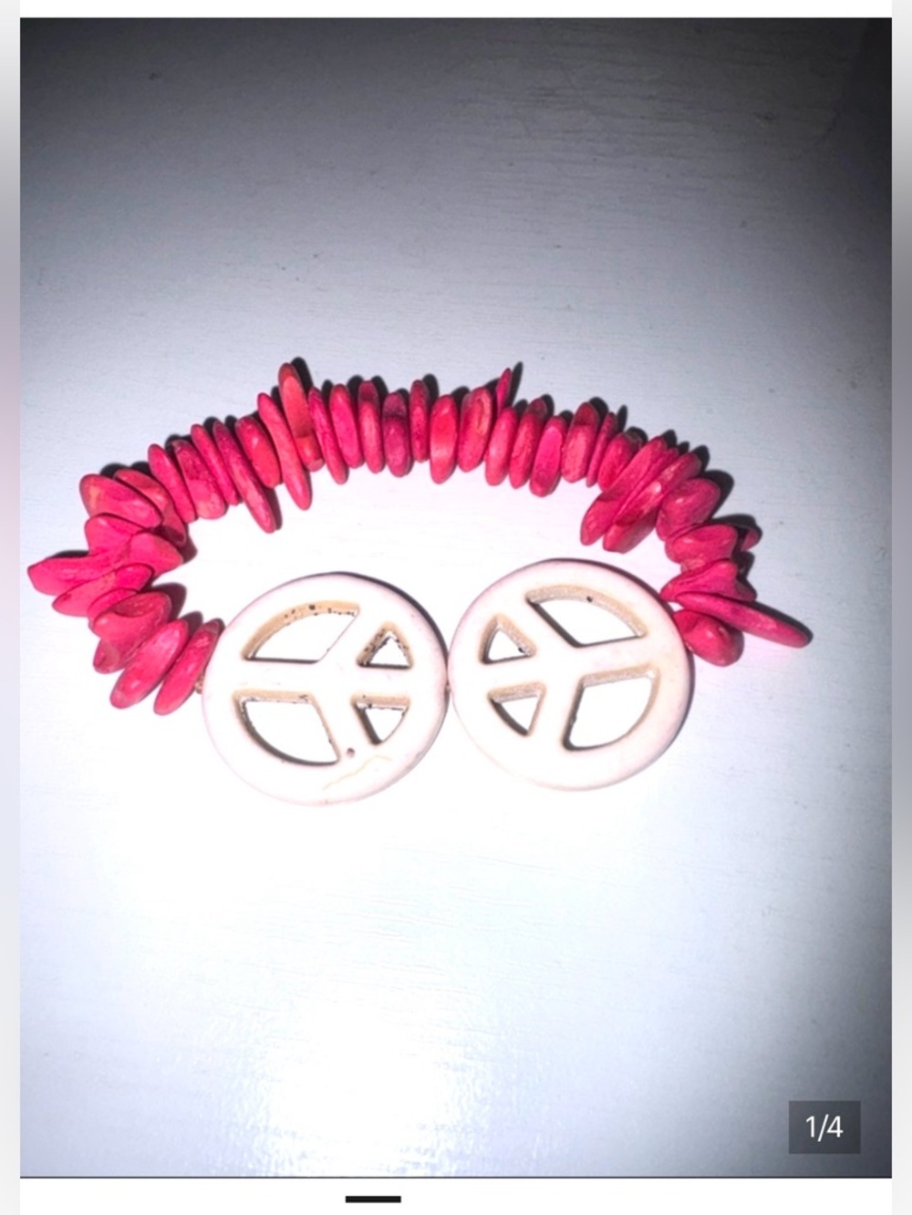 Pink Bead Peace Sign Stretch Bracelet - Women's Fashion Jewelry